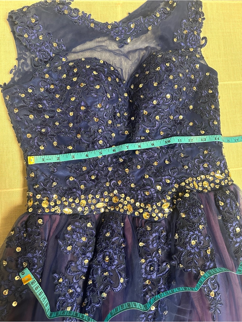 Royal Blue Beaded Tulle Formal Dress Illusion Neck Prom Gown  EST-M/L - Picture 9 of 10